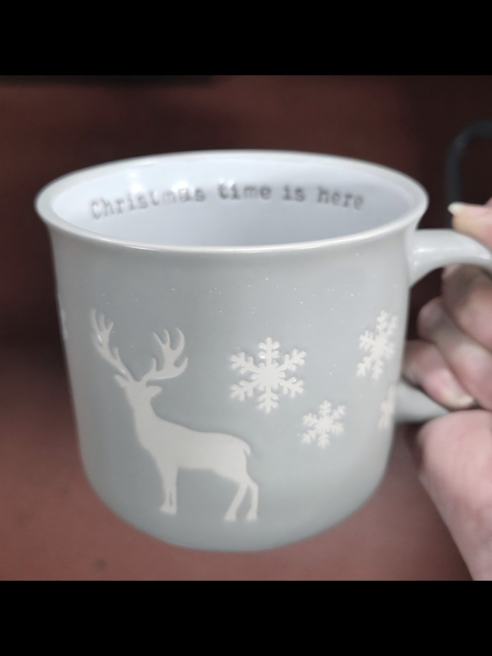 Peppermint & Pine Blueish Gray Ceramic Holiday Reindeer Mug